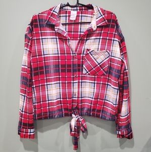 No boundries tie knot plaid shirt